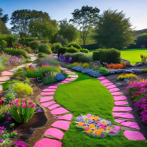 garden-with-pink-stepping-stones-that-have-pink-pathway-that-says-spring-it